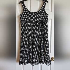 SANDRA DARREN Black & White Polkadot Dress sz 12